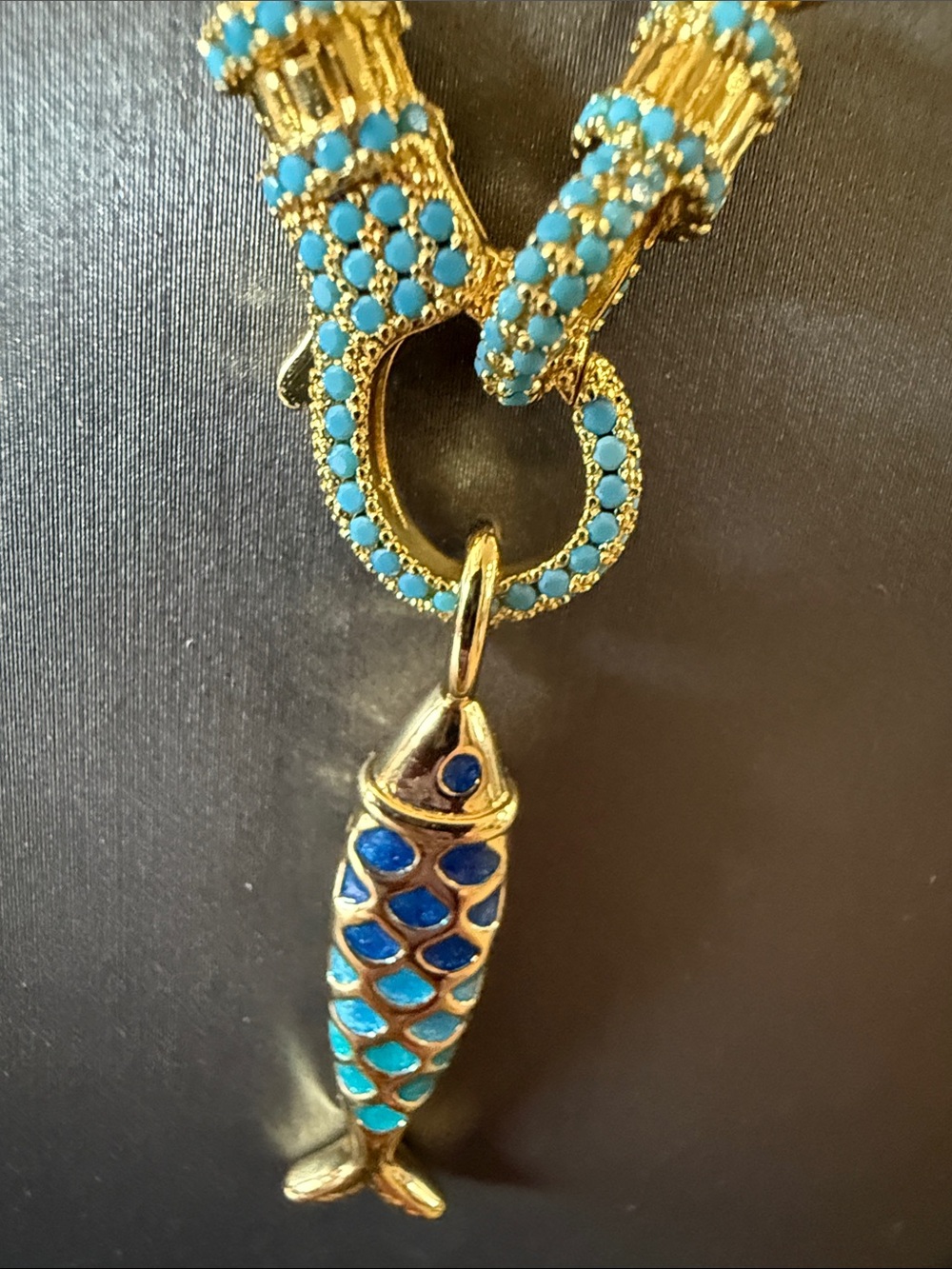 Freida Rothman Gold and Turquoise Enamel Fish Pendant Necklace - Picture 4 of 4